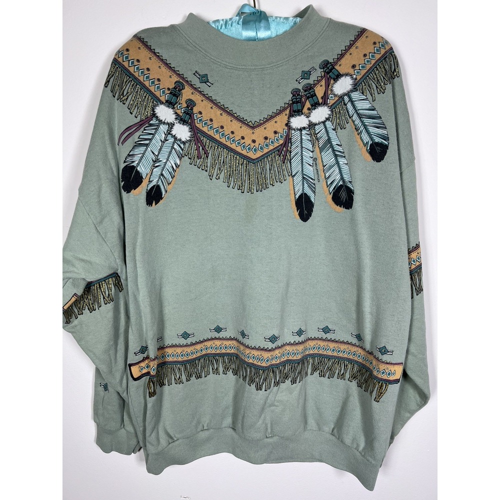 Vintage 1994 Sweatshirt L/XL USA Southwest Feather Glitter Deadstock